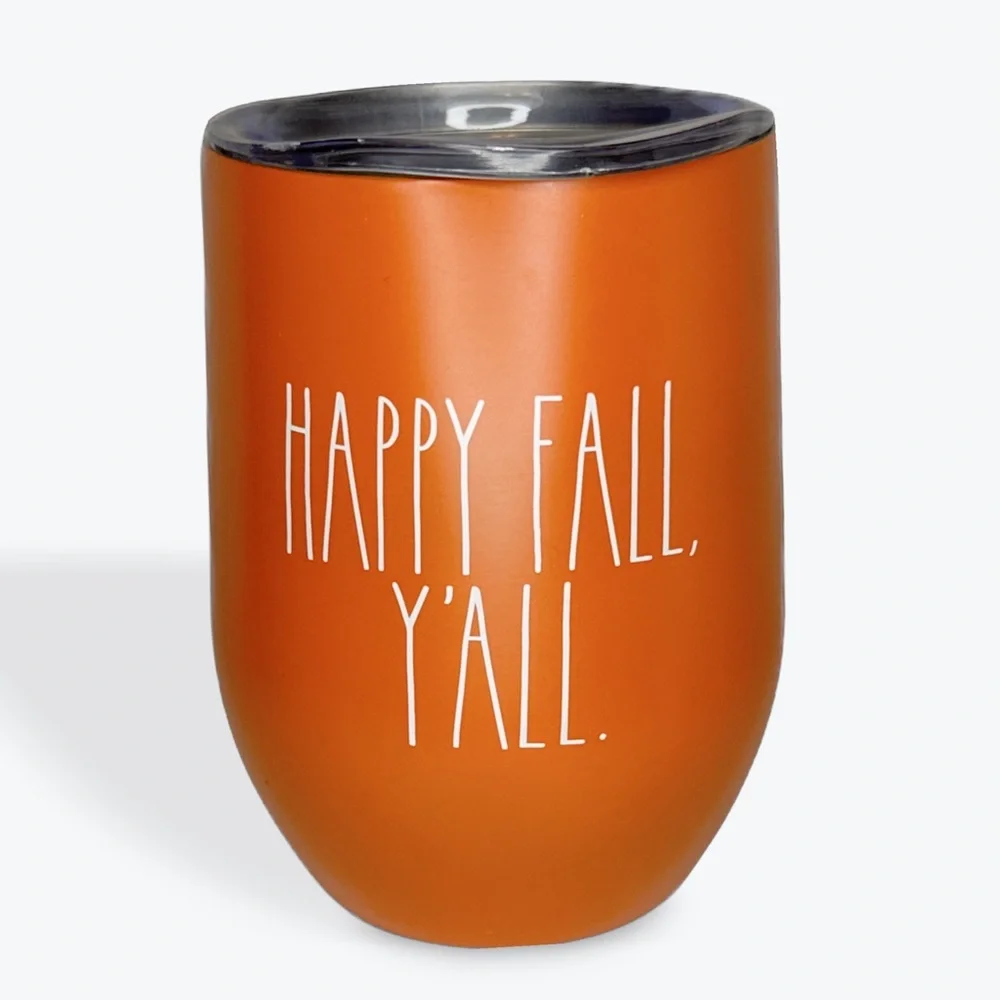 HAPPY FALL YALL RAE DUNN Orange Stainless Steel Insulated Stemless Wine Tumbler